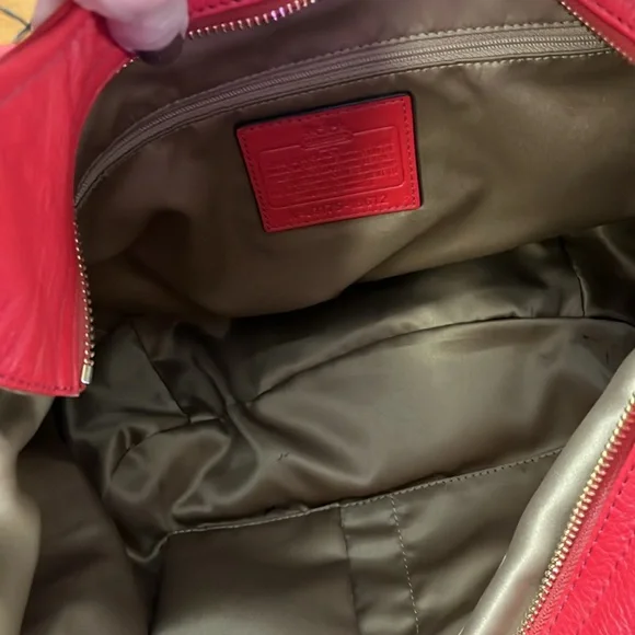 Coach Ashley Leather Shoulder Tote Bag in Brass/True Red - Picture 6 of 9